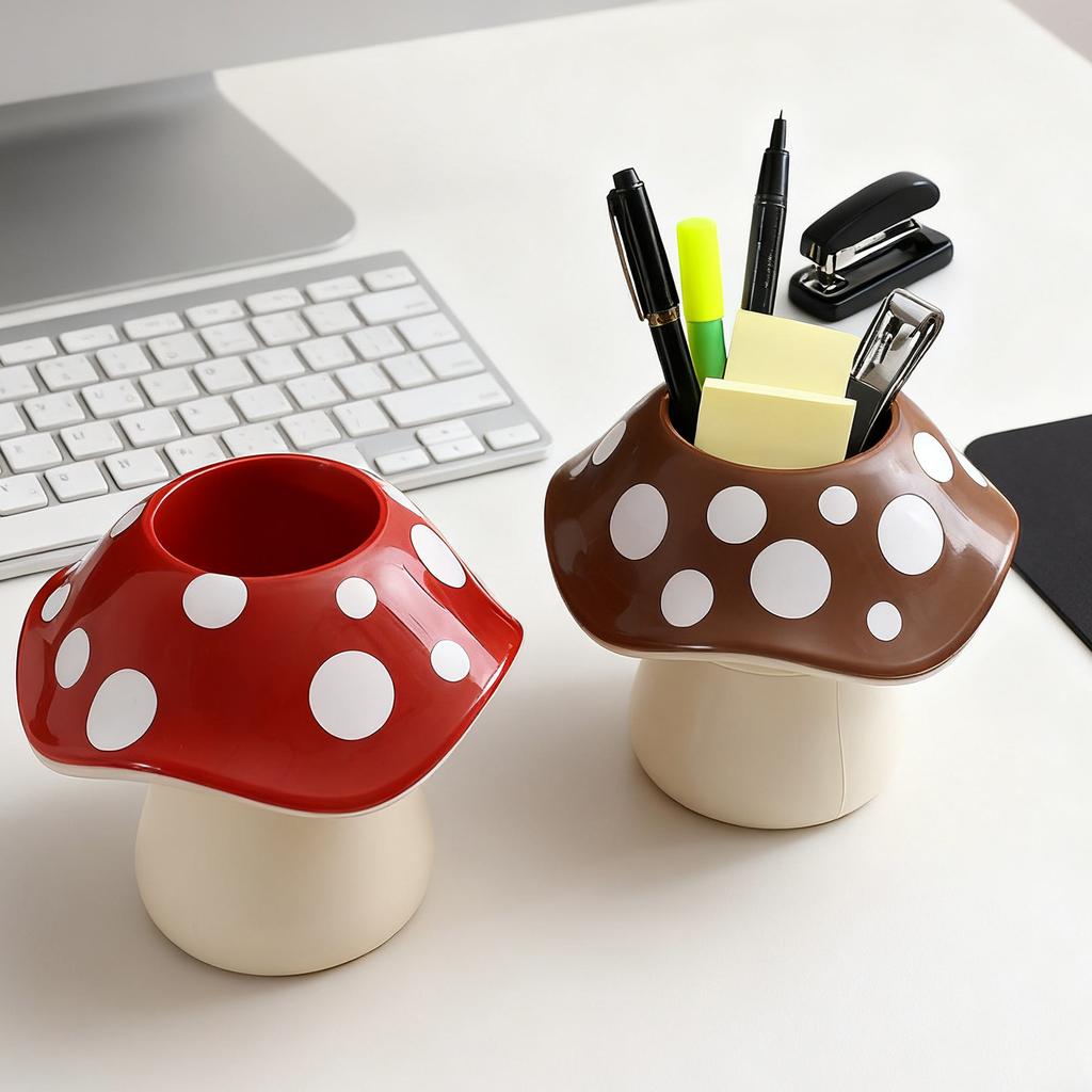 1/2pcs Creative Mushroom Shape Storage Box Cute Plastic Home Bathroom Makeup Brush Bottle Holder Office Desk Pen Organizer