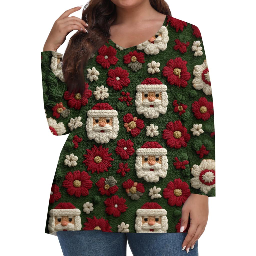 Women's Fashionable Casual Long Sleeved Plus Size  Print Top Plus Size Floral Print Top