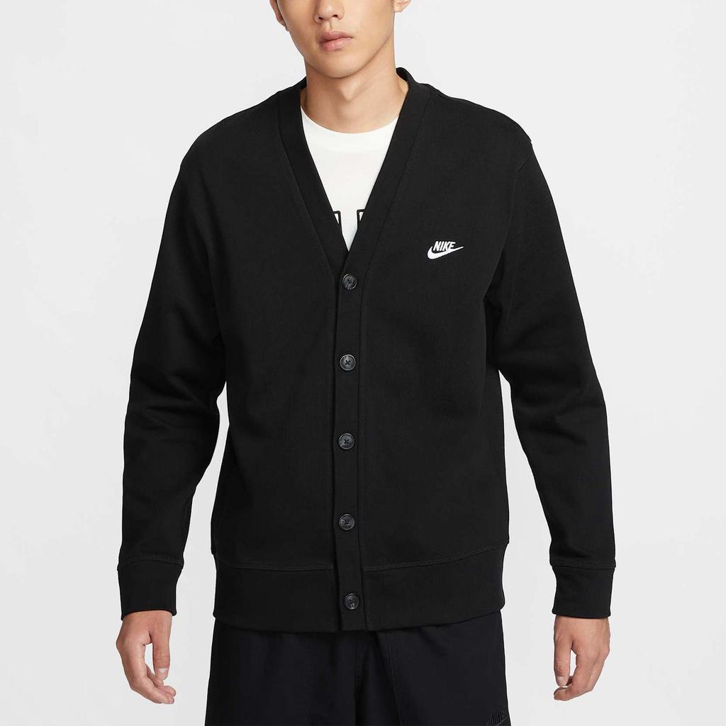 Nike Club Fairway Cardigan Fashionable Versatile Long Sleeve Jacket Men Jacket Black FZ9114-010