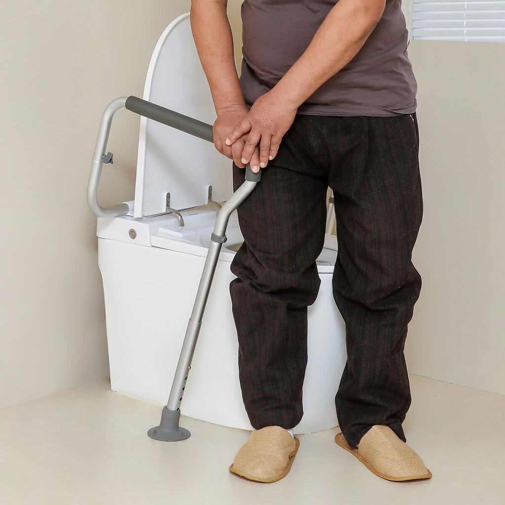 Toilet Safety Rail, Bathroom Toilet Seat Frame, Adjustable Width & Height Fit Most Toilets, Supports 300lbs, Toilet Handles Grab Bars with Padded