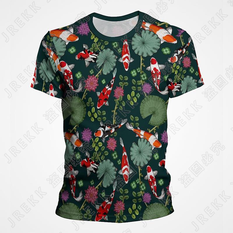 Goldfish and Koi Pattern Printed T-shirt Summer Men's Retro Top Fashion Trend Cool 3D Printed Top T-shirt Pullover