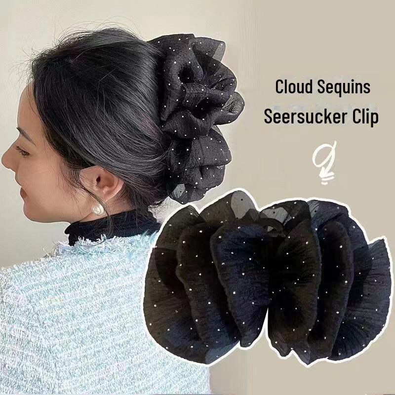 "High-Grade Bow Princess Shark Clip - 2024 Celebrity Cloud Mesh Headdress"