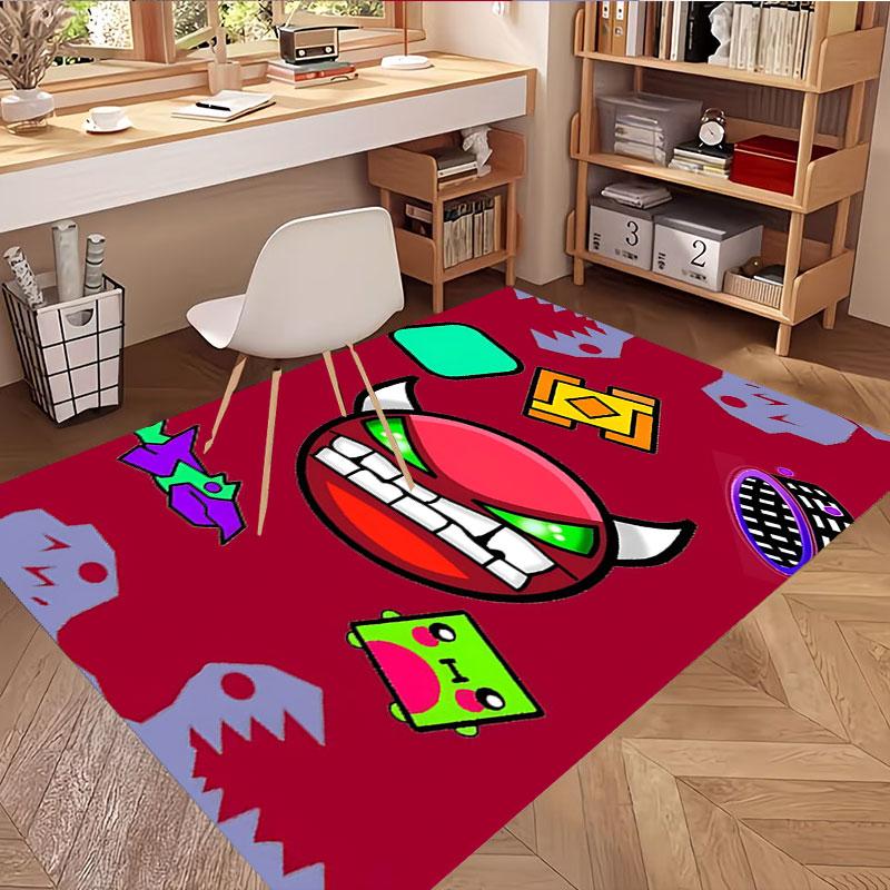 Geometry Dash Print Rug, Washable Floor Carpet, For Entryway Dorm Laundry Room Office Study, Home Decor Birthday Christmas Gift