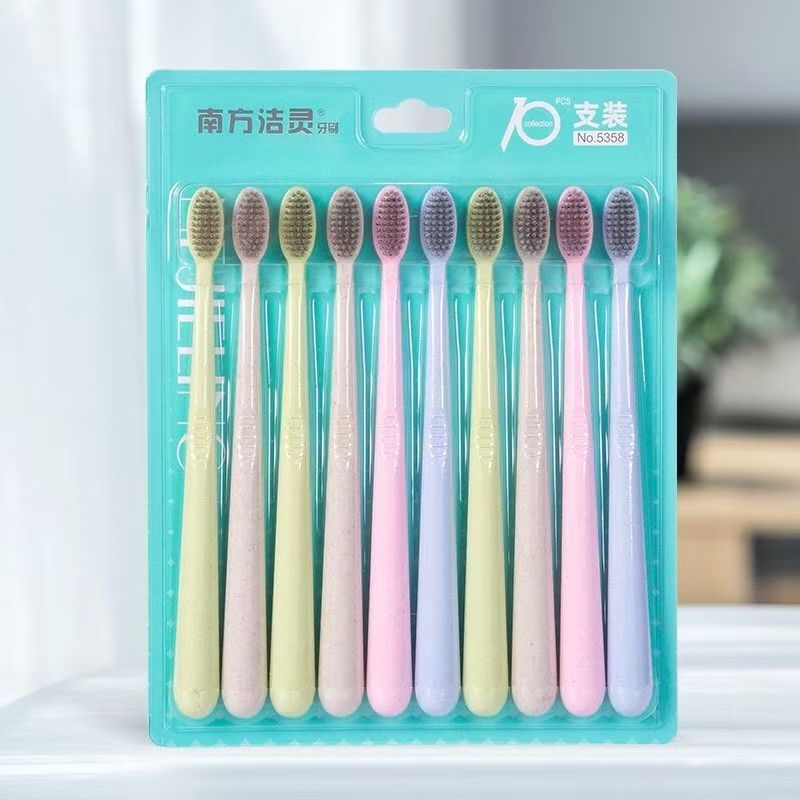 

10PCS Wheat straw soft bristle brush head adult toothbrush home set