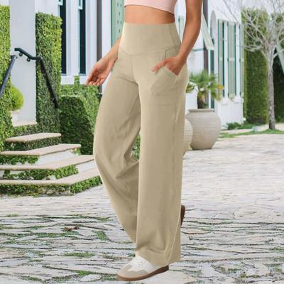 Yousheng Women Yoga Pants Solid Color High Waist Wide Leg Sport Pants with Pockets Tummy Control Straight Leg Dress Pants