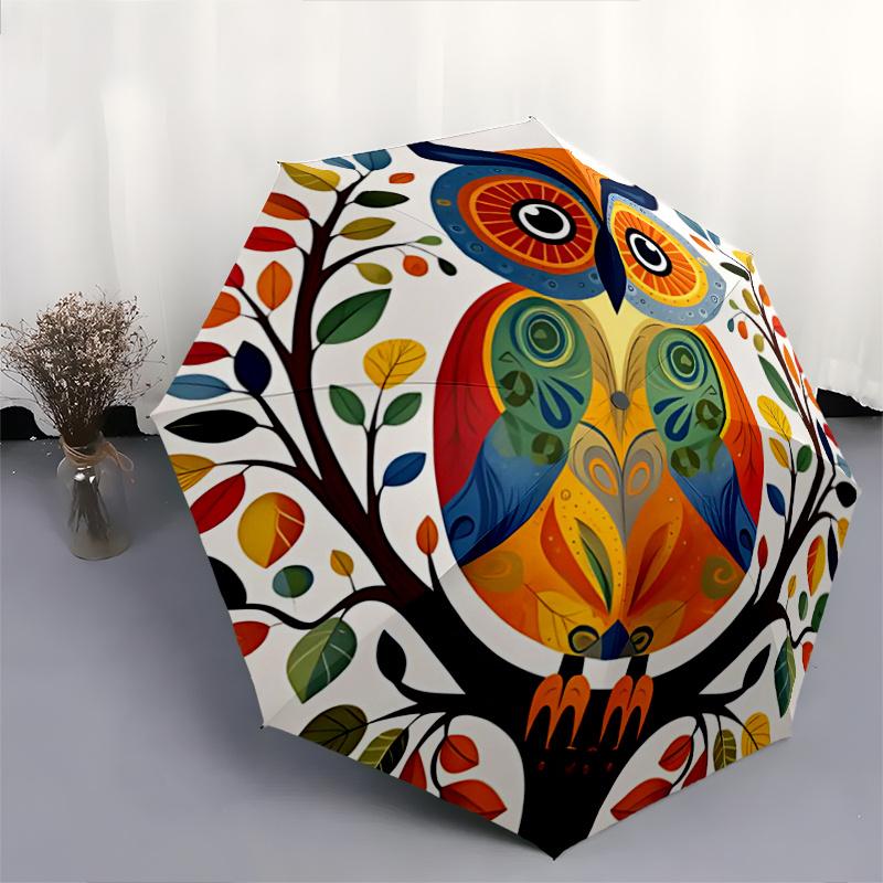 1pc Owl Pattern Durable Cartoon Folding Umbrella, Portable Compact Umbrella for Men and Women A062