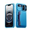 With Card Holder Sliding Camera Cover And Stand For iPhone 16E / iPhone 17E Phone Case, Anti-Fall PC+TPU Wallet Case-Purple