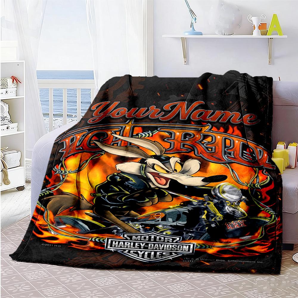 Harley-davidson Motorcycles Personalized Text Blanket Multi-purpose Customizable Blanket Soft Warm Cozy Great for Picnics Bed Office Chair Bedding