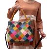 Lederhandtasche Farbiges Rindsleder Rhombus Splicing Schulter Messenger Bag Leder Plaid Bag