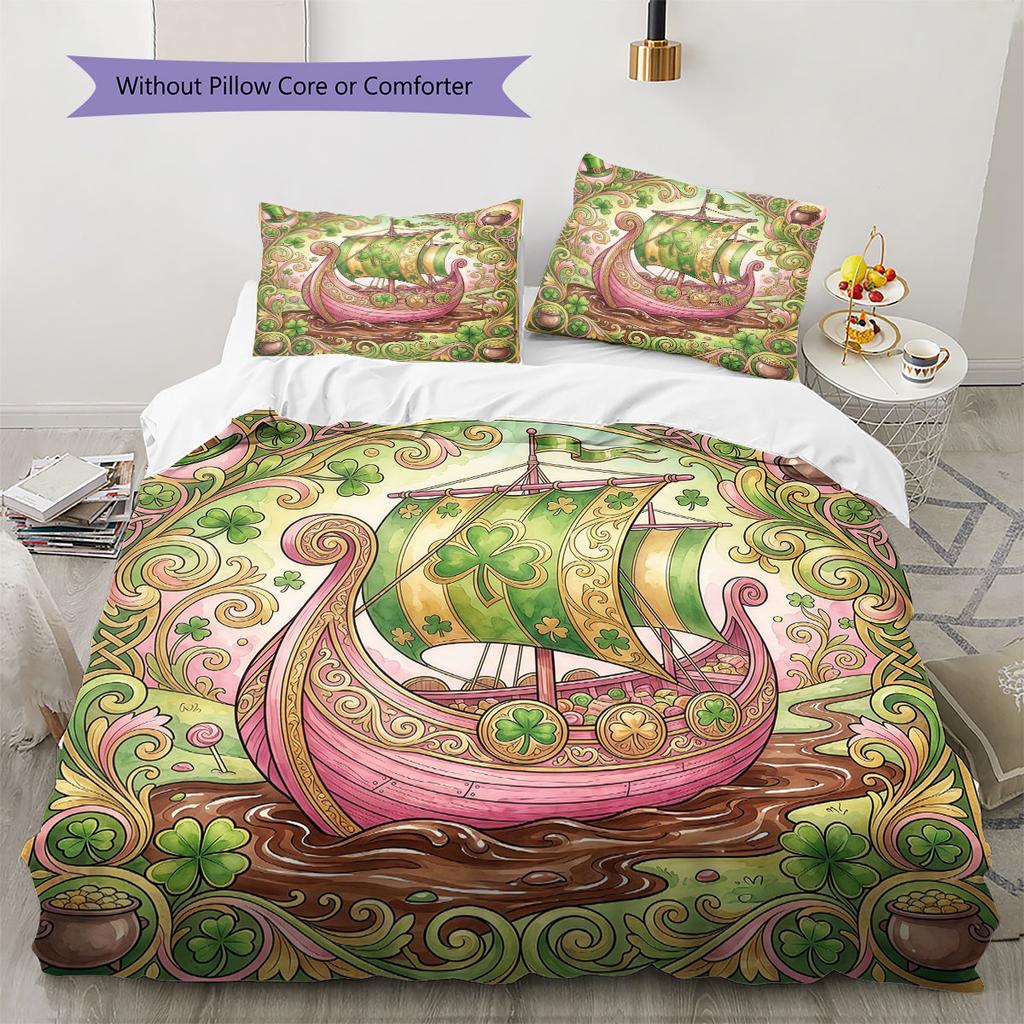 ChocolateFactory Pattern Bedding Quilt Set Quilt Cover Pillowcase Home Decoration Birthday Gift (1 * duvet cover + 2 * pillowcase, without core)