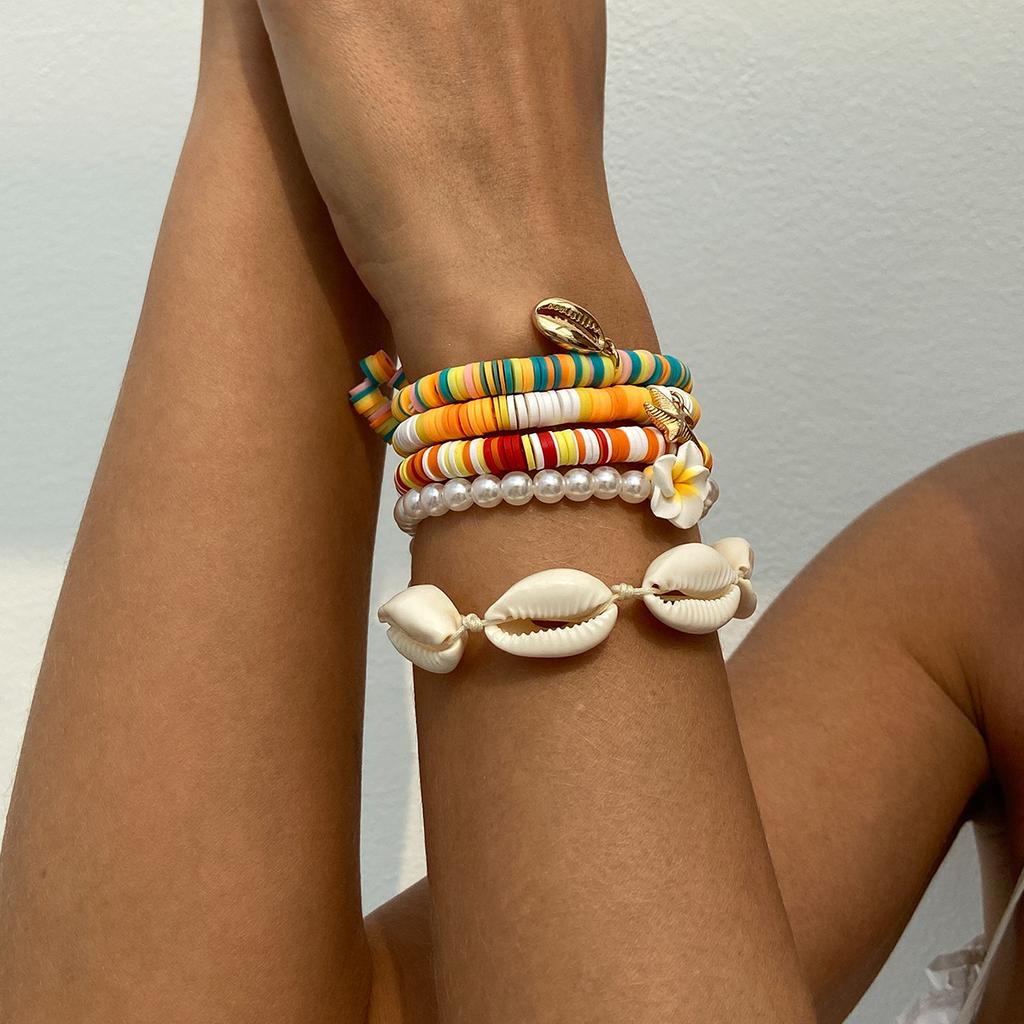 Bohemian Soft Ceramic Egg Flower Bracelet Holiday Starfish Shell Alloy Pendant Bracelet Dopamine Literary Vintage Women's Bracelet