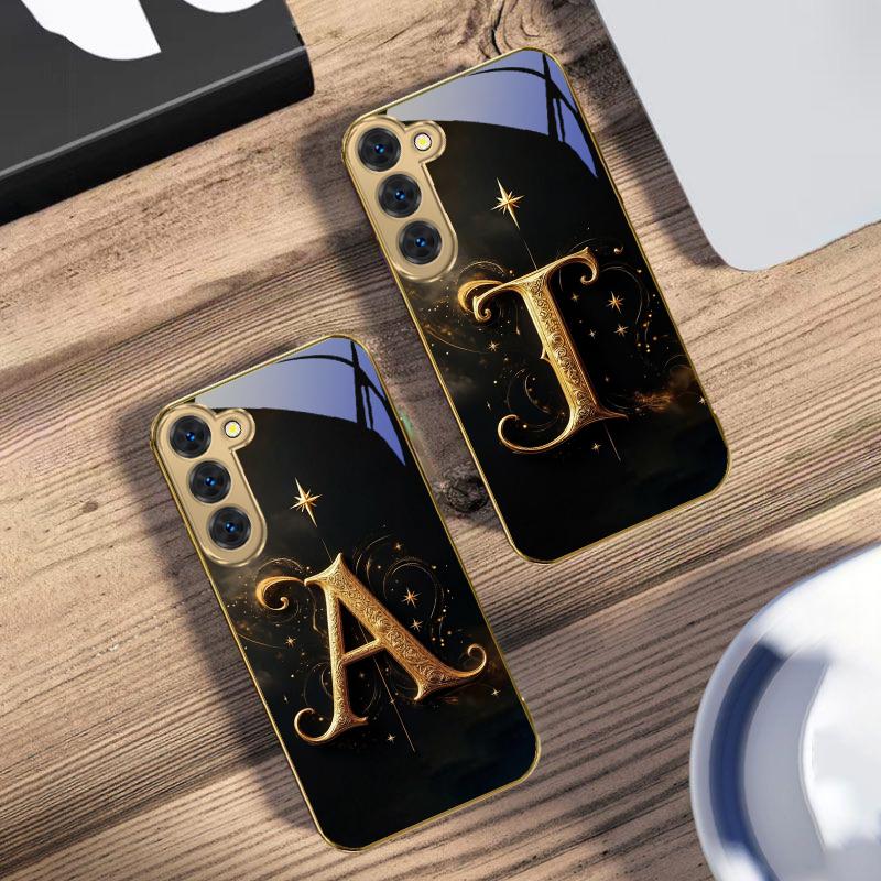 Magical letters "K S A" For Samsung Galaxy S26 S20 FE S21 S22 S23 Plus S24 Ultra 25Ultra S21+ S9 S22 S8 Golden glass phone case
