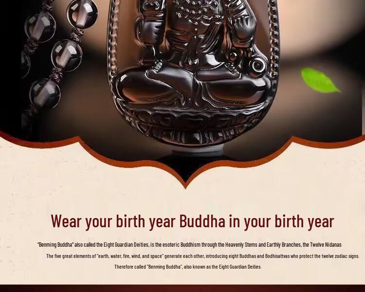 Obsidian Zodiac Pendant Necklace Featuring Akasagarbha, Samantabhadra, and Manjushri Bodhisattvas for the Twelve Zodiac Signs