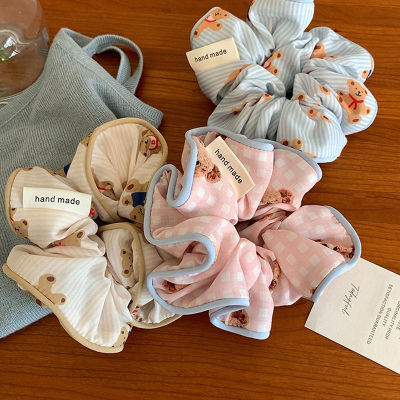 Cute Bear Striped Large Intestine Hair Ties Summer Sweet Women'S Ball Head Tie Versatile Hair Accessories Hair Ropes Headwear