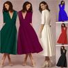 Robe élégante et décontractée en maille pour femme, avec col en V, disponible en plusieurs couleurs.