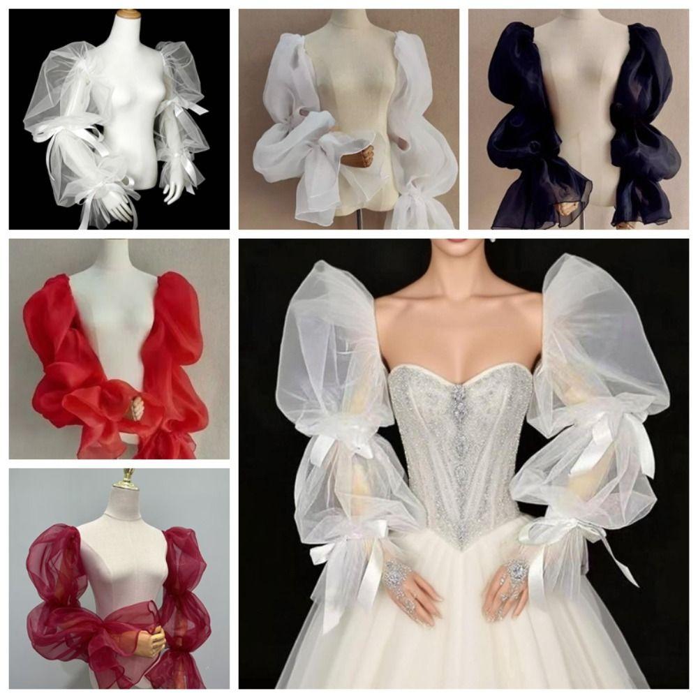 Bowknot Bride Detachable Sleeves Evening Dress Decor Fairy Sleeves Sheer Cover Sleeves Banquet