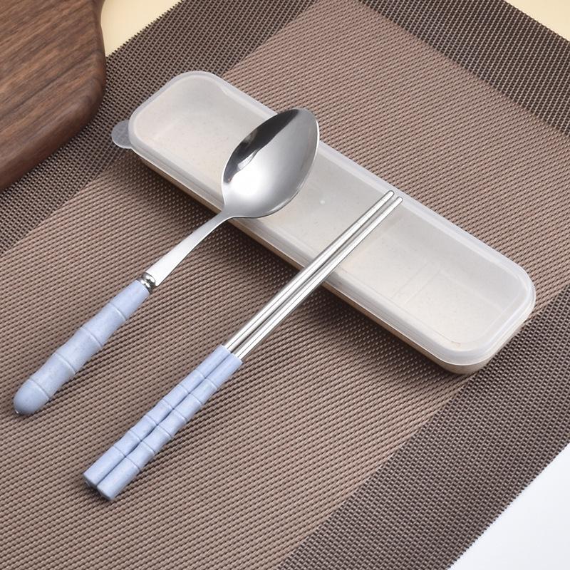 Wheat Straw Stainless Steel Portable Cutlery Set: Fork, Spoon & Chopsticks for Students, Office, and Travel