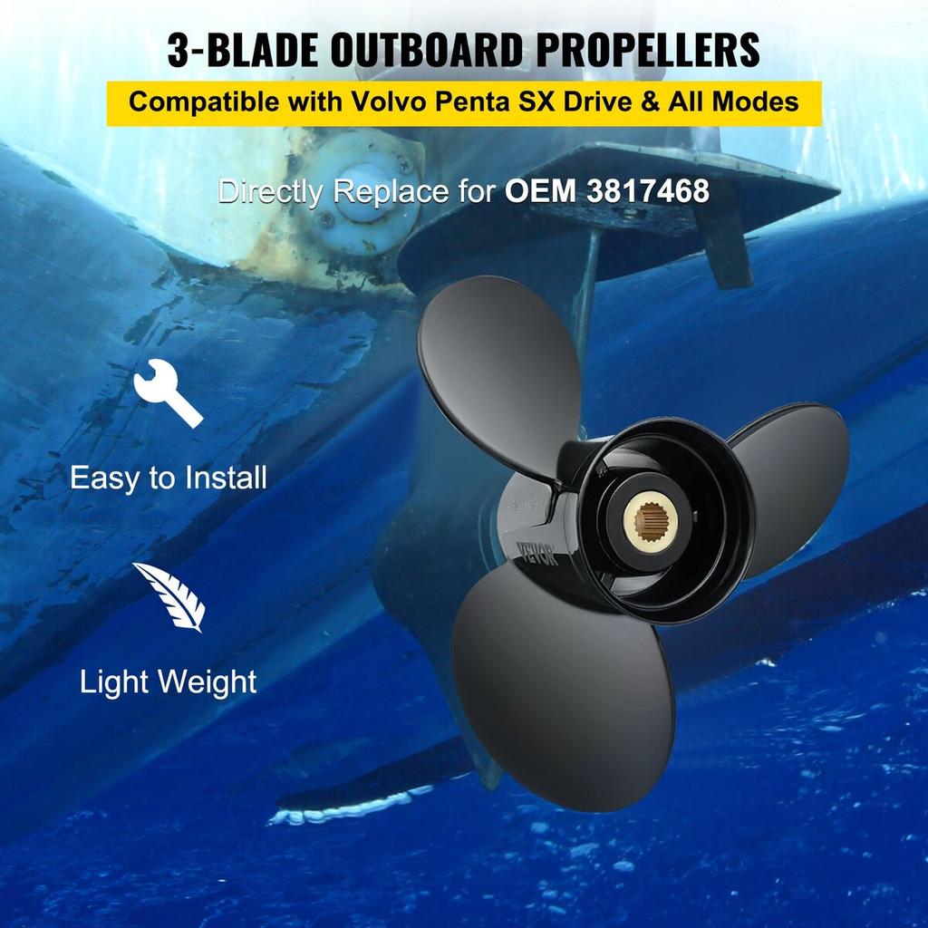 Outboard Propeller, Replace for OEM 3817468, 3-Blade 14.5\" x 19\" Pitch Aluminium Boat Propeller, Compatible with Volvo Penta SX Drive All Models,