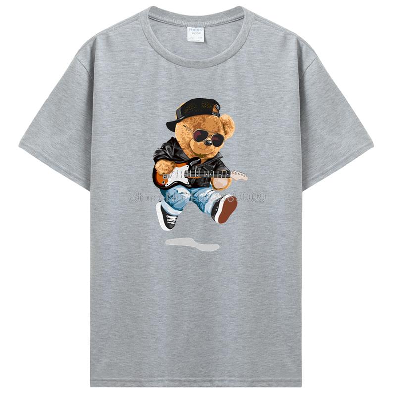 Teddy Bear Playing Badminton Tshirt Men's Clothing Tops Graphics Kawaii Shirt T Shirts For Men Cotton T-shirt Streetwear