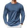 Mens Long Sleeve Henley Shirt Loose Fit Pocket Tee For Spring Autumn