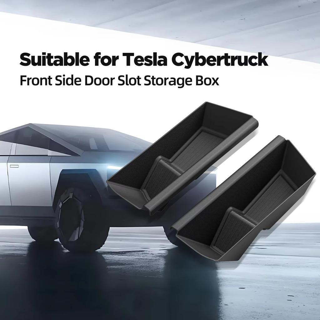 for Tesla Cybertruck 2025 2025 Car Door Side Storage Box 2PCS TPE Front Storage Tray Organizer Tidying Black