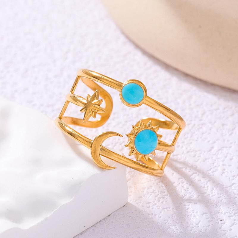 Exquisite And Elegant Sun, Moon, Star Decoration Ring Suitable For Women To Wear And Match Fashionable Zircon For Summer Travel