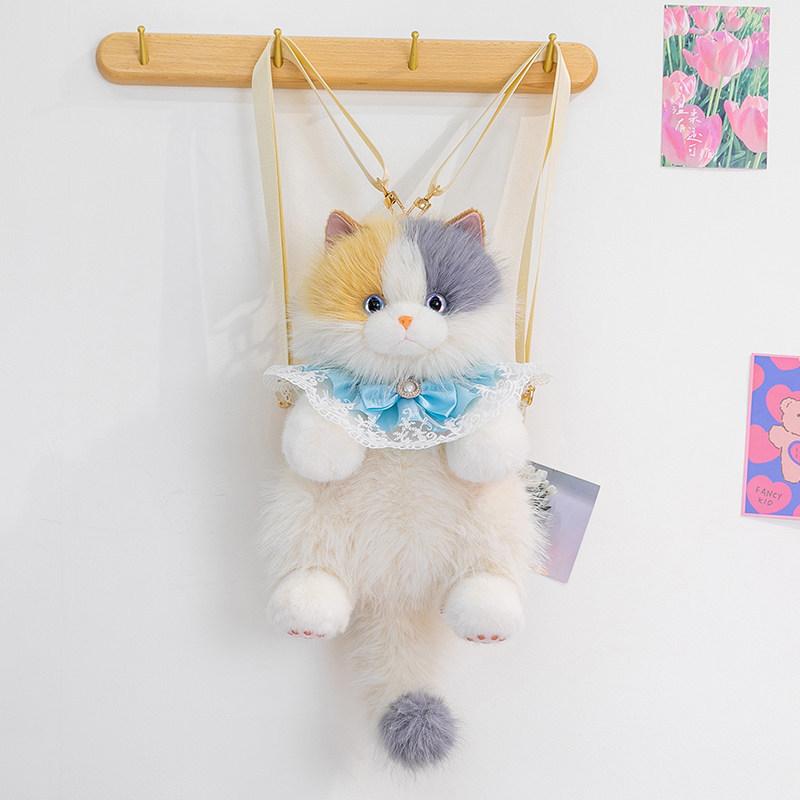 1Pcs Women Bow Cat Plush Bags Cute Realistic Ragdoll Backpacks Small Capacity Daypacks Lolita Personalized Gifts For Girls