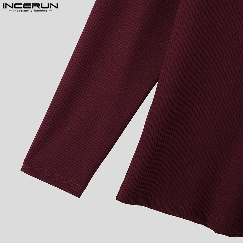 INCERUN Men Deep V Neck Long Sleeve Tops Knitted Fitted Undershirts