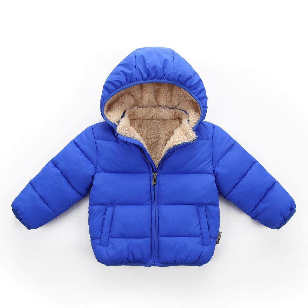 2026 Kids' Hooded Plaid Fleece-Lined Down Jacket for Boys & Girls, Warm Cotton Outerwear for Baby, Autumn & Winter.