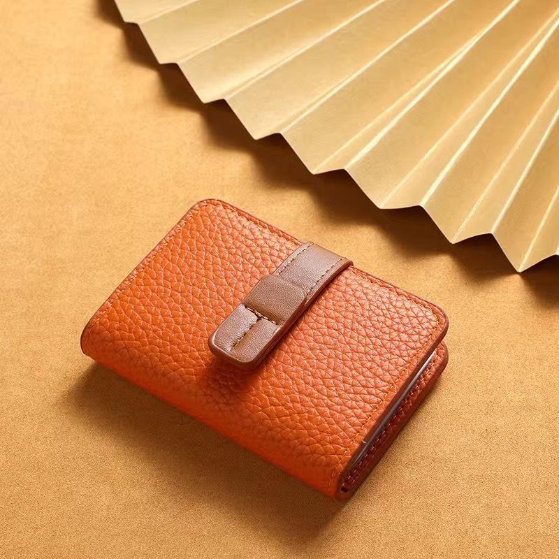 Pebbled PU Leather Card Holder Secure Buckle Closure Multiple Slots Soft Lightweight Pocket Wallet for Casual Daily Use