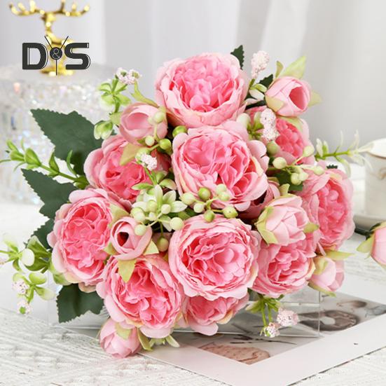 Artificial Peonies Bouquet 5 Heads Fake Flower Bouquet Realistic Faux Silk Flowers for Indoor Outdoor Home Party Decor Wedding