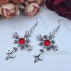 Gothic Punk Cross Earring Hip Hop Rock Red Oil Drip Crystal Drop Stud Earring