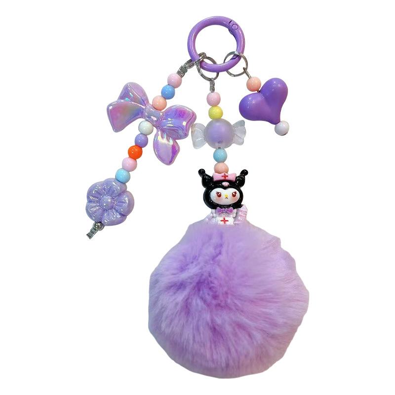 Cartoon Doll Hairball Beaded Keychain Exquisite Cute Bag Pendant Car Key Chain