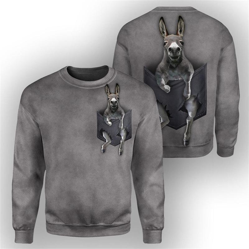 Funny Donkey Sweaters Animal 3D Print Sweatshirts For Men Women Clothing Long Sleeve Pullover New In Hoodies & Sweatshirts 2024