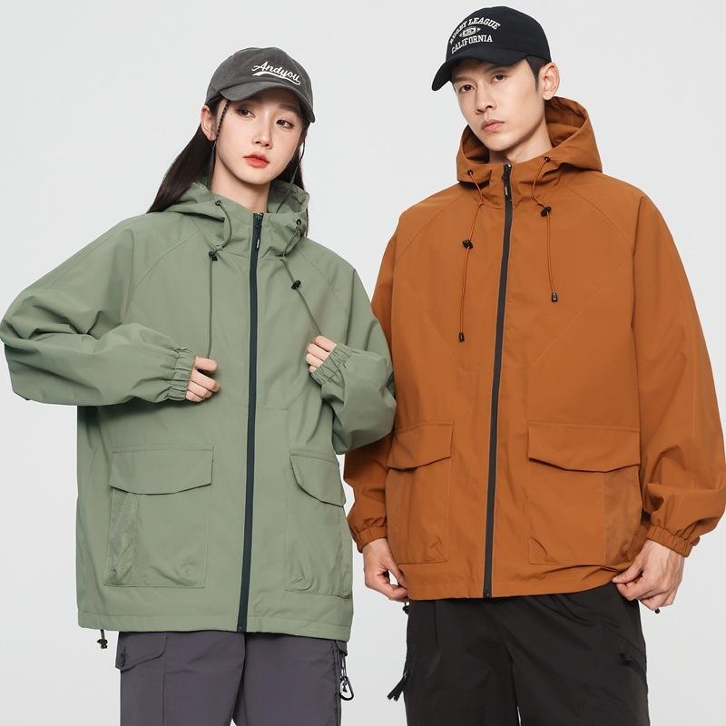Giacca da Montagna Uomo e Donna Autunno Tooling Antivento Monopetto Cappotto Largo Coppia Outdoor Impermeabile Antivento con Cappuccio
