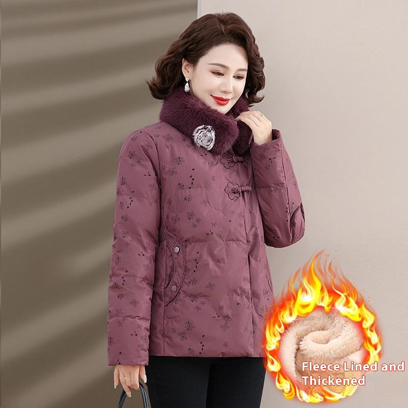 Middle-aged Winter Clothes Plus Fleece Coat Winter Cotton-padded Jacket Thickened Cotton-padded Jacket for Elderly Women