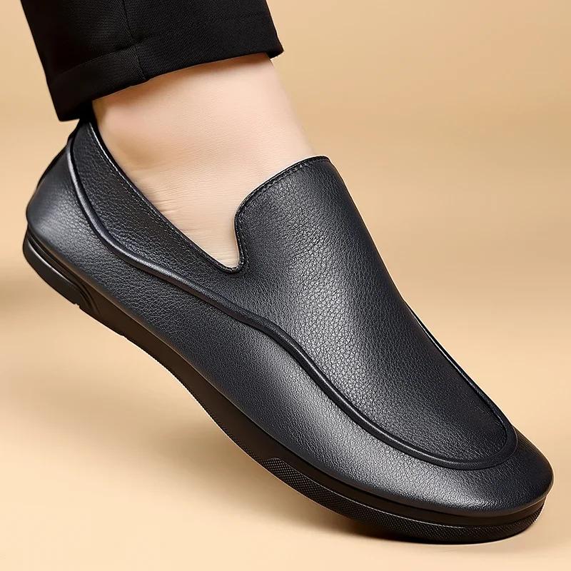 Fashion Fashion Men Flat Designer Minimalist Shoe Genuine Leather Business Dress Loafers Summer Slip on Ultra-light Driving Walking Shoe