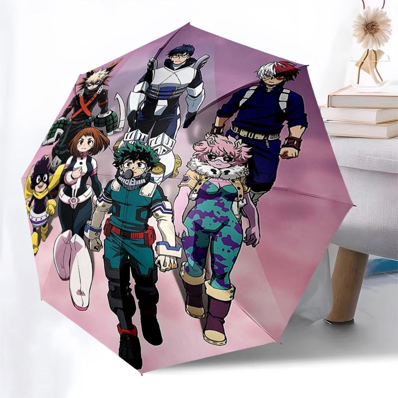 1pc My Hero Academia Characters Automatic Folding Umbrella, Portable 3-Fold Design with 8-Bone Iron Frame, Outdoor for Fans, Travelers, Everyday Use,