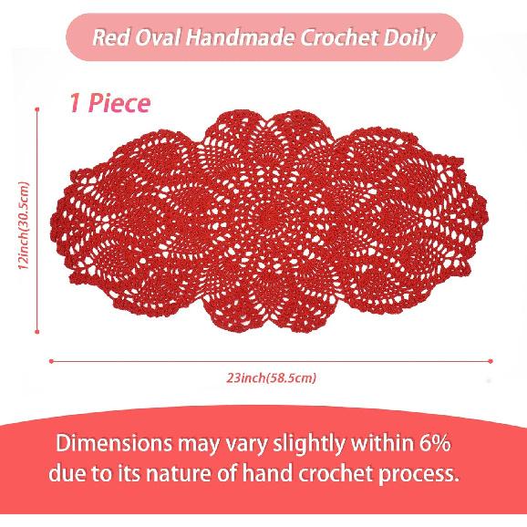 One Piece 23 x 12 Inch Oval Doilies Crochet for Dressers and End Tables Crafts Disposable Small Valentines Doilies Cloth Lace Placemats Coasters Red
