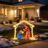 Festive Church Layout Ornament Lighted Nativity Garden Ornament, Christmas Metal Yard Art with Celebration Accent LED Lights, Light-Up Religious