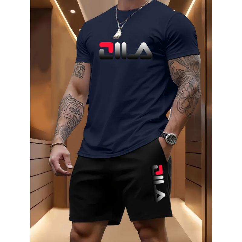 Herren Sommer Strand Sportanzug Lässig Outdoor Basketball Sport Bequem Zweiteiliges Set mit Modischem Lockerem T-Shirt und Shorts