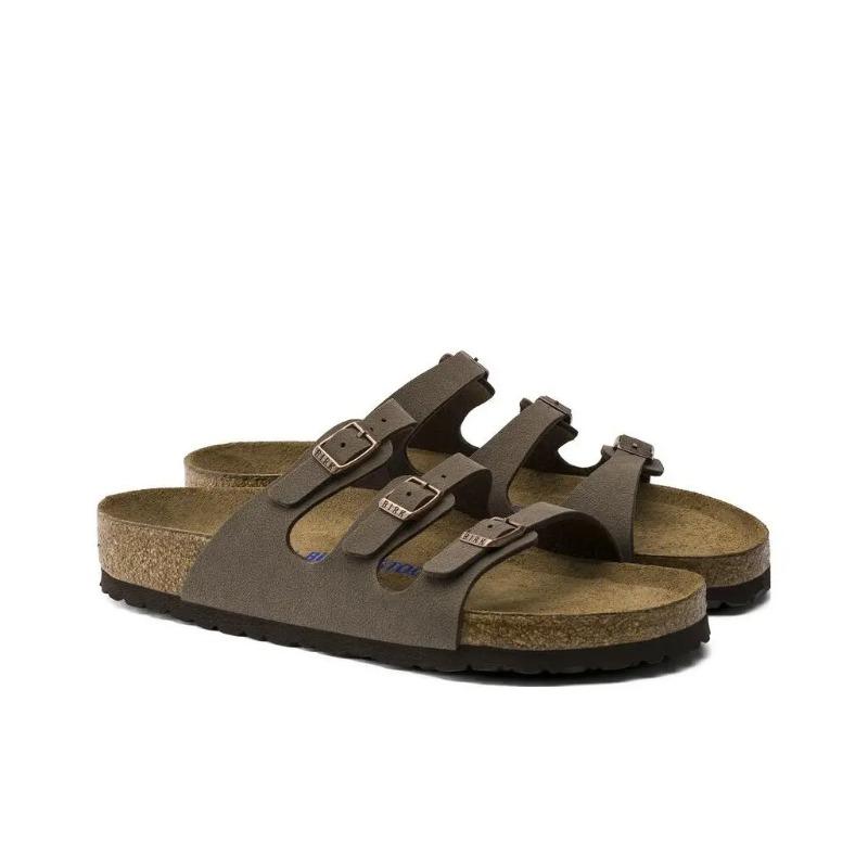Birkenstock Unisex Leather Comfort Versatile Slide Sandals Grey Regular Fit 0053881 36