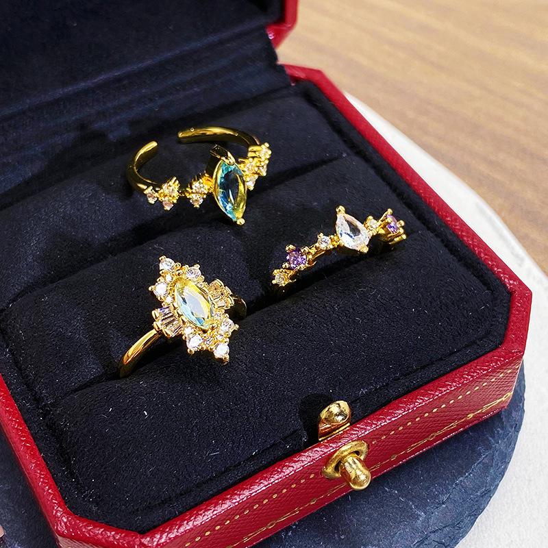 Retro Court Style Gorgeous Water Droplets Exquisite Light Luxury Zircon Full Diamond Rings Stacked With Niche Design High-End Rings