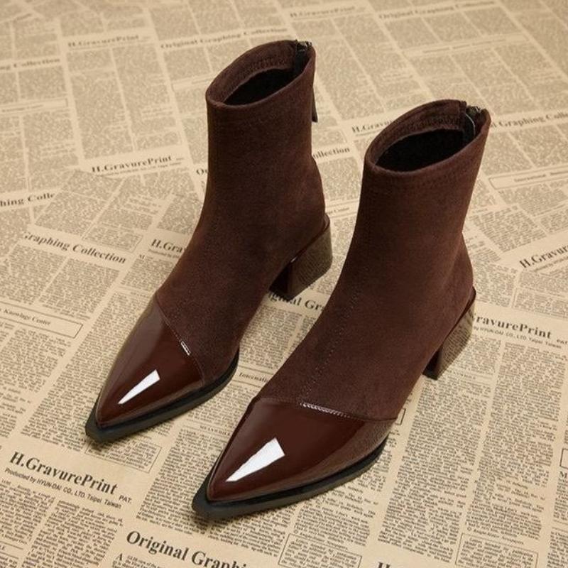 Fashion 2025autumn Simple Versatile Womens Shoes High Quality Ladies Sexy Pointed Toe Comfortable Mid-heel Zipper Short Boots Large Size