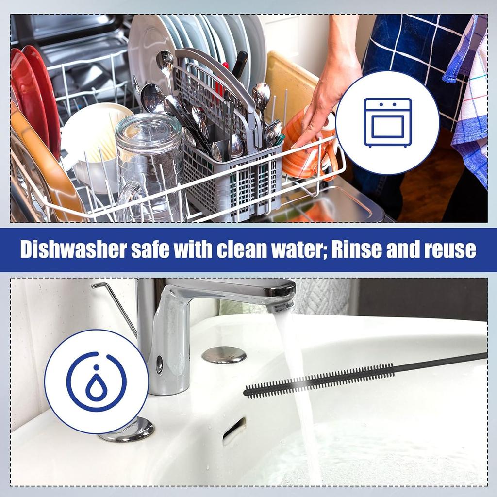 2pcs Silicone Straw Brushes, 6mm+8mm Reble Hanging Straw Cleaner Brush Extra Long Straw Cleaning Brush Bendable Crevice Brush Pipe Cleaners for Glass