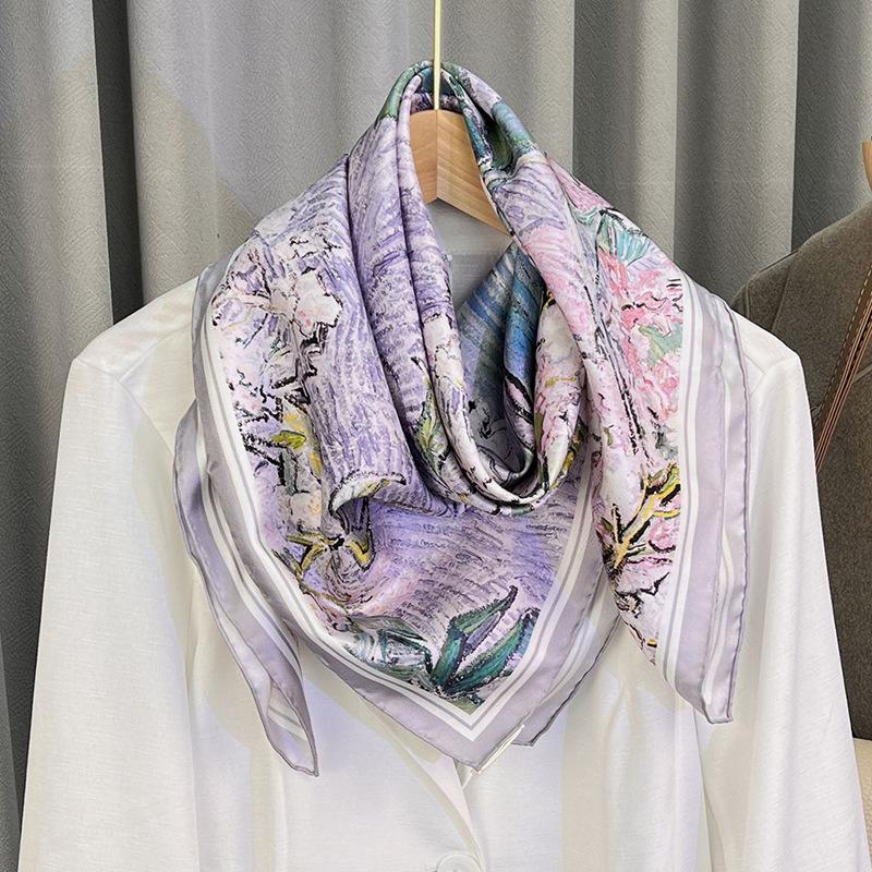 Temperament Gentle Wind Small Fragrant Wind Silk Mulberry Silk Silk Scarf Women'S Digital Printing 90 Twill Process
