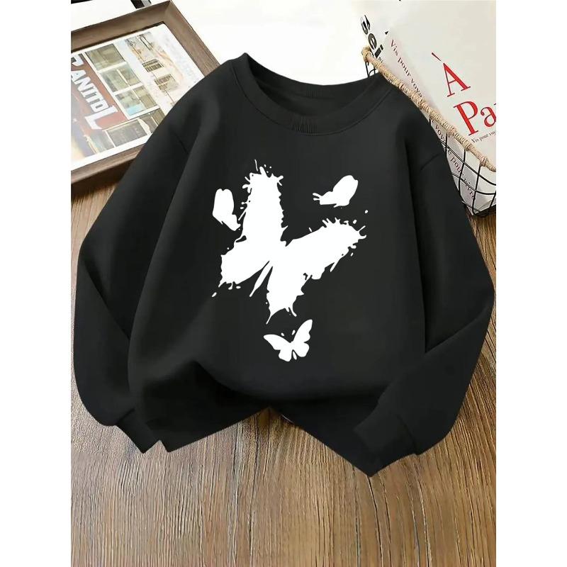 European sizes Crewneck Sweatshirt for Kids Featuring a Butterfly Splash Art Design, It Serves As Both Sportswear And Casual Attire
