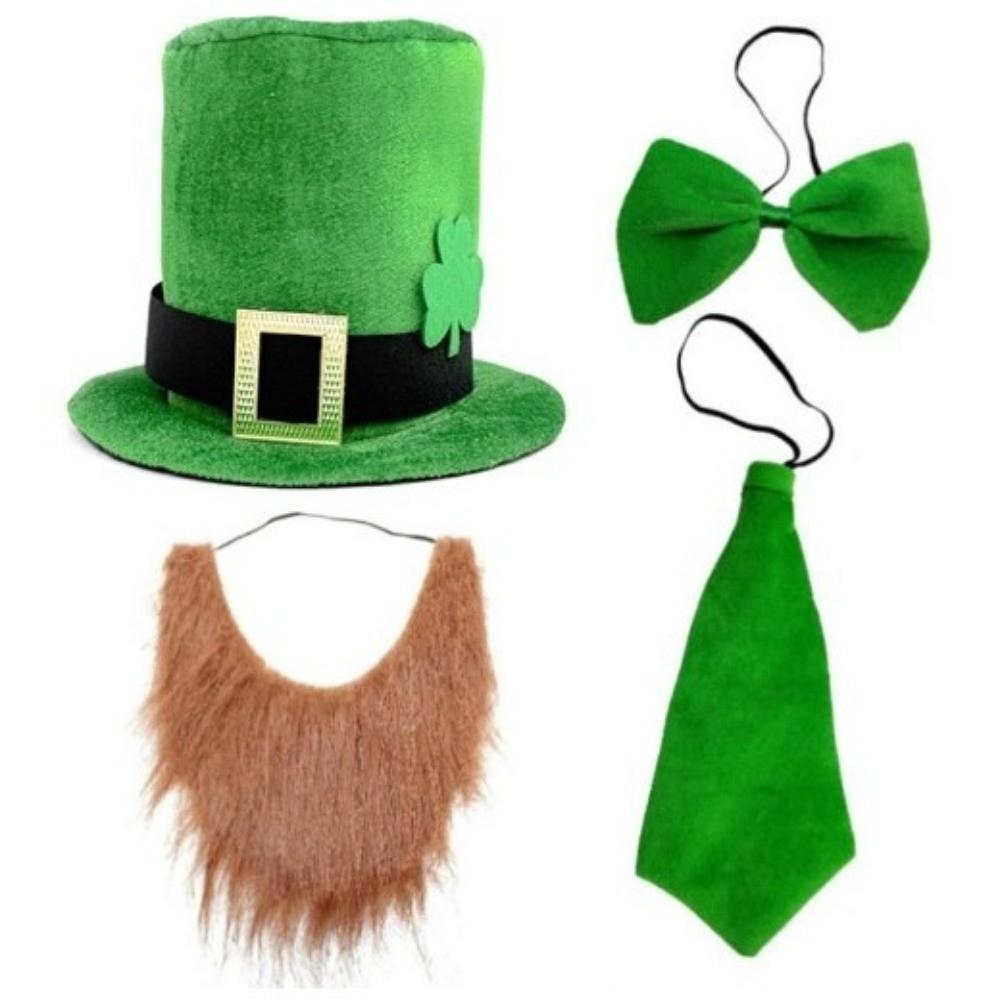 4pcs Set Fake Beard Saint Patrick's Day Top Hat Irish Festival Costume  Theme Party Decor