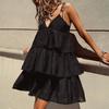 Sexy V-neck suspender ruffle cake skirt European and American summer new sweet and spicy short dress