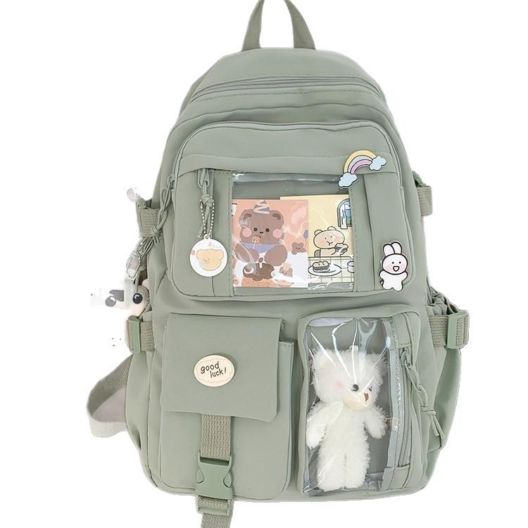 Retro Solid Color Small Fresh Backpack Casual Student Schoolbag Female Junior High School Student Large Capacity College Student Commuting Shoulder
